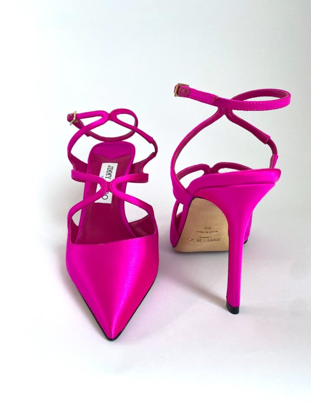 New Jimmy Choo Azia 95 Satin Pumps | Fuchsia Pink Strappy Heels | Size 8 - Picture 7 of 12